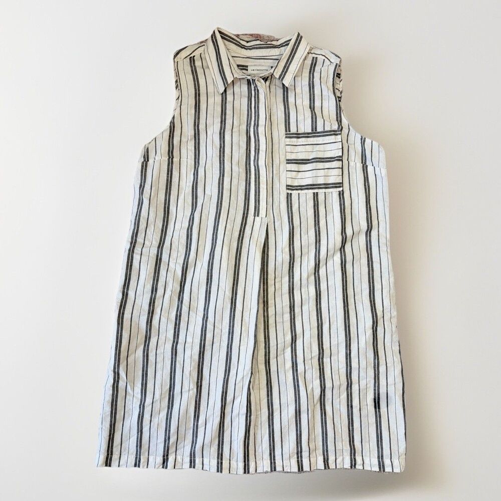 Liz Claiborne Ladies Dress Linen Cotton Black White Stripe Size XXL Side Pockets